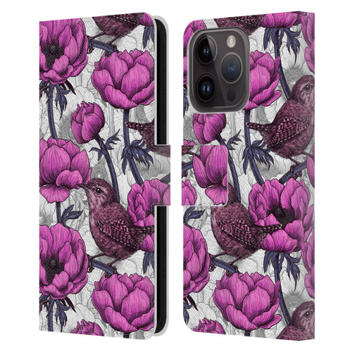 Katerina Kirilova Floral Patterns Wrens In Anemone Garden Leather Book Wallet Case Cover For Apple iPhone 15 Pro