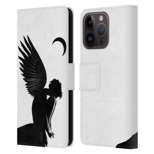 LouiJoverArt Black And White Angel Leather Book Wallet Case Cover For Apple iPhone 15 Pro