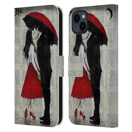 LouiJoverArt Red Ink A New Kiss Leather Book Wallet Case Cover For Apple iPhone 15 Plus