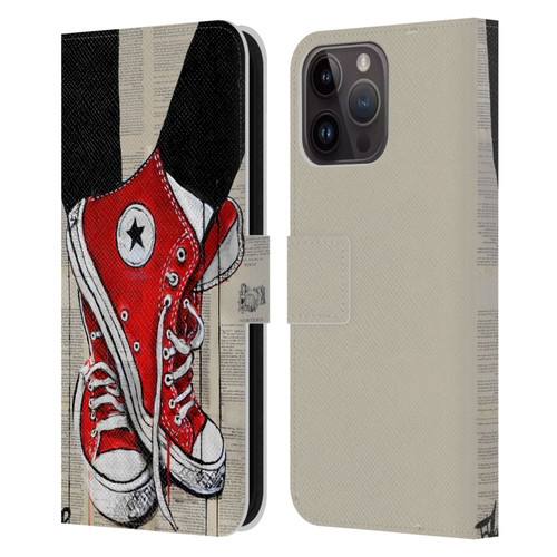 LouiJoverArt Red Ink Shoes Leather Book Wallet Case Cover For Apple iPhone 15 Pro Max