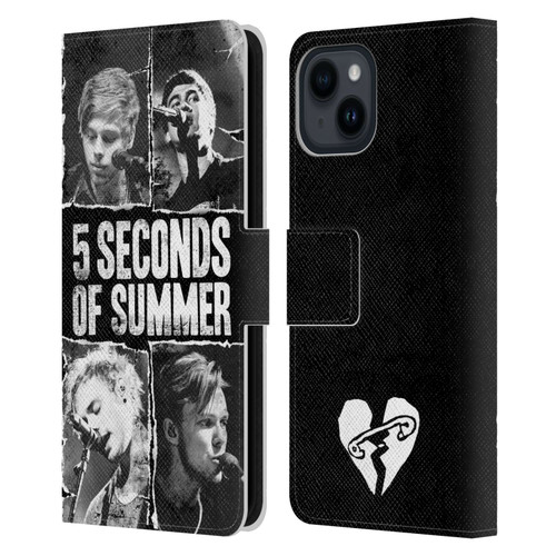 5 Seconds of Summer Posters Torn Papers 2 Leather Book Wallet Case Cover For Apple iPhone 15