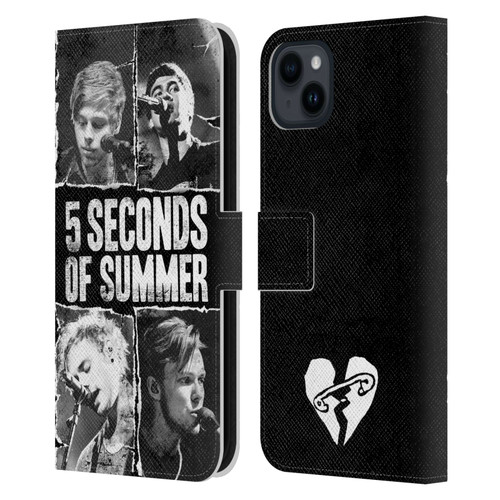 5 Seconds of Summer Posters Torn Papers 2 Leather Book Wallet Case Cover For Apple iPhone 15 Plus