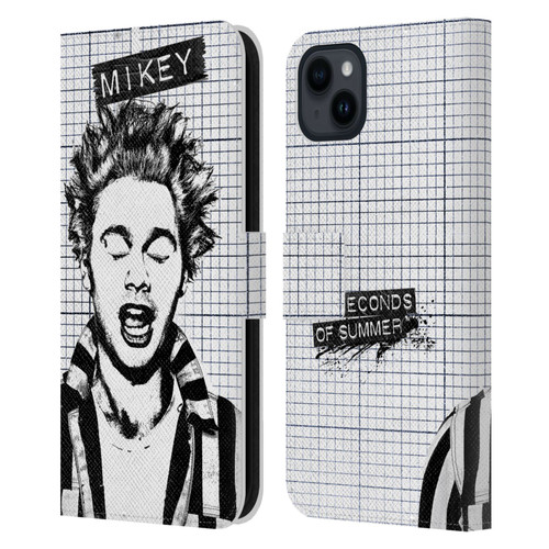 5 Seconds of Summer Solos Grained Mikey Leather Book Wallet Case Cover For Apple iPhone 15 Plus