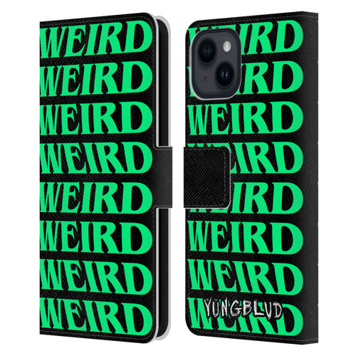 Yungblud Graphics Weird! Text Leather Book Wallet Case Cover For Apple iPhone 15