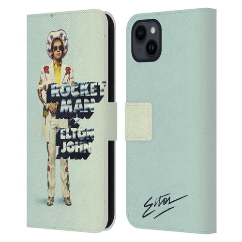 Elton John Artwork Rocket Man Single Leather Book Wallet Case Cover For Apple iPhone 15 Plus