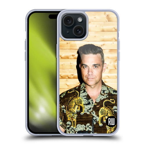 Robbie Williams Calendar Tiger Print Shirt Soft Gel Case for Apple iPhone 15 Plus