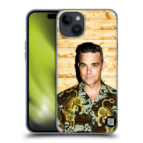Robbie Williams Calendar Tiger Print Shirt Soft Gel Case for Apple iPhone 15 Plus