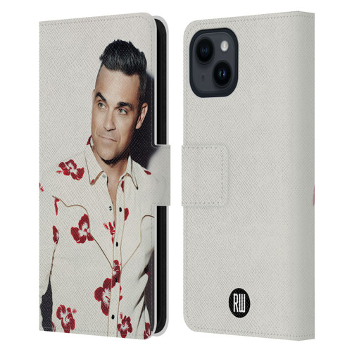 Robbie Williams Calendar Floral Shirt Leather Book Wallet Case Cover For Apple iPhone 15
