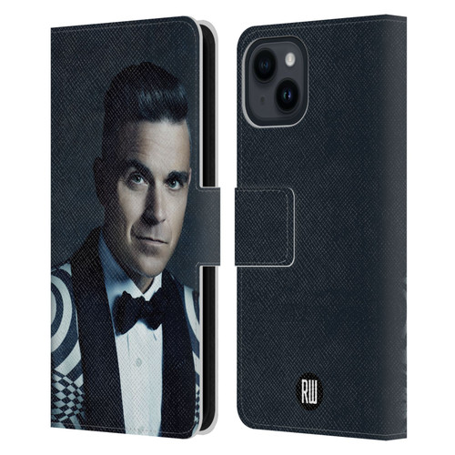 Robbie Williams Calendar Printed Tux Leather Book Wallet Case Cover For Apple iPhone 15