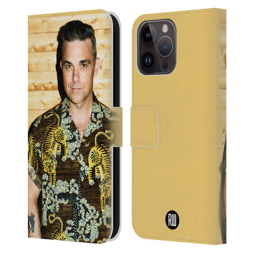 Robbie Williams Calendar Tiger Print Shirt Leather Book Wallet Case Cover For Apple iPhone 15 Pro Max