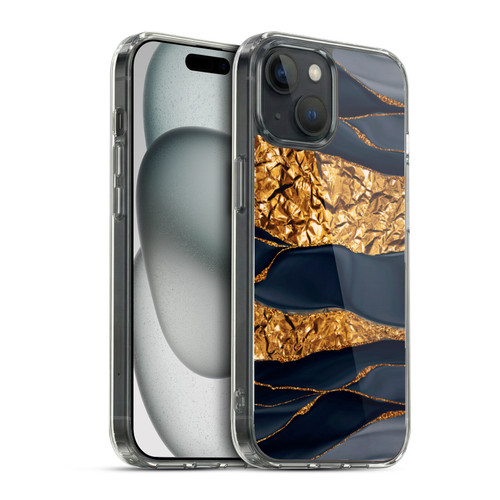 UtArt Dark Night Marble Gold Foil And Ink Soft Gel Case for Apple iPhone 15 & MagSafe