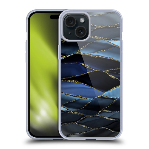 UtArt Dark Night Marble Deep Sparkle Waves Soft Gel Case for Apple iPhone 15 Plus