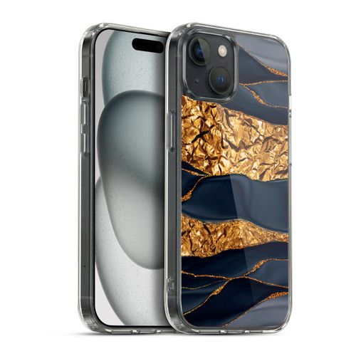 UtArt Dark Night Marble Gold Foil And Ink Soft Gel Case for Apple iPhone 15 Plus & MagSafe