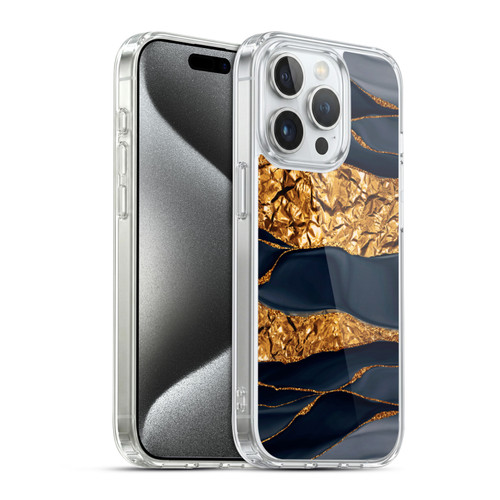 UtArt Dark Night Marble Gold Foil And Ink Soft Gel Case for Apple iPhone 15 Pro & MagSafe
