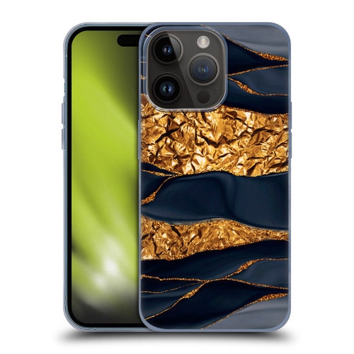 UtArt Dark Night Marble Gold Foil And Ink Soft Gel Case for Apple iPhone 15 Pro