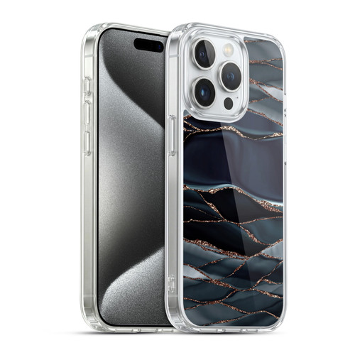 UtArt Dark Night Marble Waves Soft Gel Case for Apple iPhone 15 Pro & MagSafe