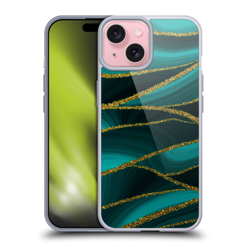 UtArt Malachite Emerald Turquoise Shimmers Soft Gel Case for Apple iPhone 15