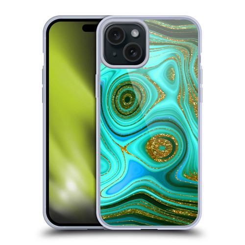 UtArt Malachite Emerald Liquid Gem Soft Gel Case for Apple iPhone 15 Plus