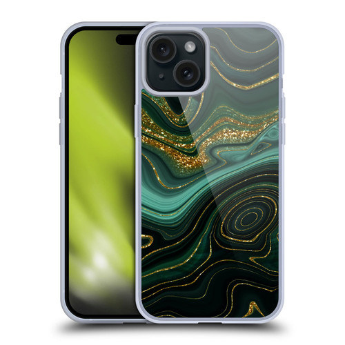 UtArt Malachite Emerald Gilded Teal Soft Gel Case for Apple iPhone 15 Plus
