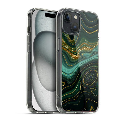 UtArt Malachite Emerald Gilded Teal Soft Gel Case for Apple iPhone 15 Plus & MagSafe