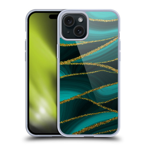 UtArt Malachite Emerald Turquoise Shimmers Soft Gel Case for Apple iPhone 15 Plus
