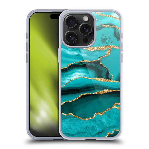 UtArt Malachite Emerald Aquamarine Gold Waves Soft Gel Case for Apple iPhone 15 Pro Max