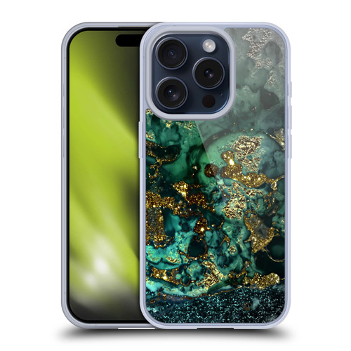 UtArt Malachite Emerald Gold And Seafoam Green Soft Gel Case for Apple iPhone 15 Pro