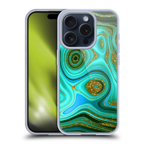UtArt Malachite Emerald Liquid Gem Soft Gel Case for Apple iPhone 15 Pro