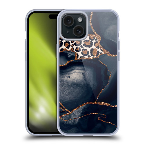 UtArt Wild Cat Marble Leopard Soft Gel Case for Apple iPhone 15 Plus