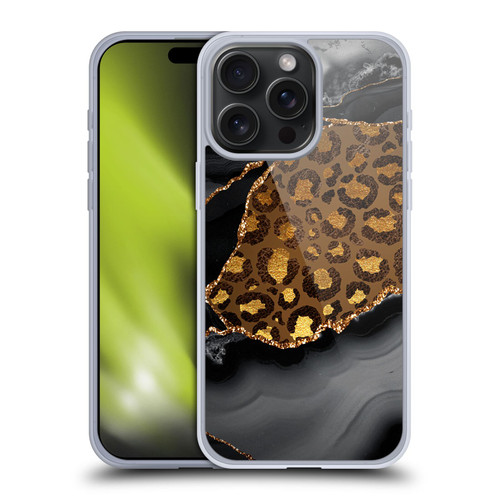 UtArt Wild Cat Marble Dark Gilded Leopard Soft Gel Case for Apple iPhone 15 Pro Max