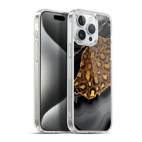 UtArt Wild Cat Marble Dark Gilded Leopard Soft Gel Case for Apple iPhone 15 Pro Max & MagSafe