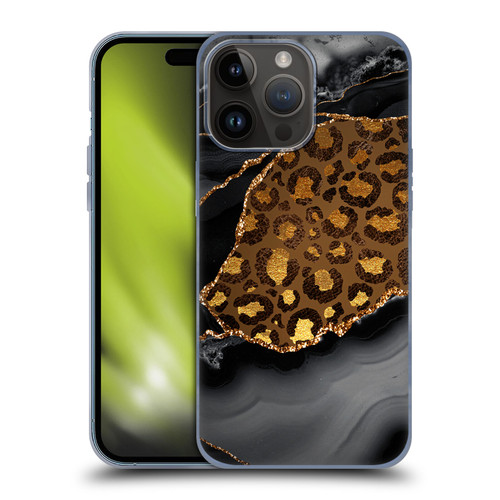 UtArt Wild Cat Marble Dark Gilded Leopard Soft Gel Case for Apple iPhone 15 Pro Max