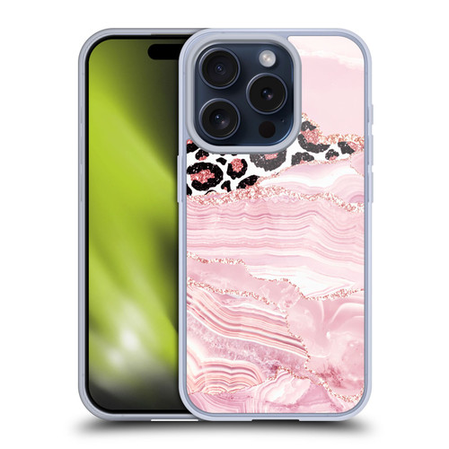 UtArt Wild Cat Marble Pink Glitter Soft Gel Case for Apple iPhone 15 Pro