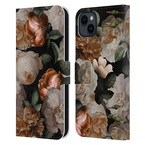 UtArt Antique Flowers Carnations And Garden Roses Leather Book Wallet Case Cover For Apple iPhone 15 Plus