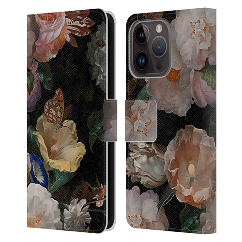UtArt Antique Flowers Botanical Beauty Leather Book Wallet Case Cover For Apple iPhone 15 Pro