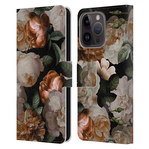 UtArt Antique Flowers Carnations And Garden Roses Leather Book Wallet Case Cover For Apple iPhone 15 Pro