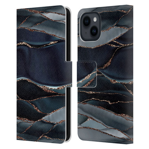 UtArt Dark Night Marble Waves Leather Book Wallet Case Cover For Apple iPhone 15