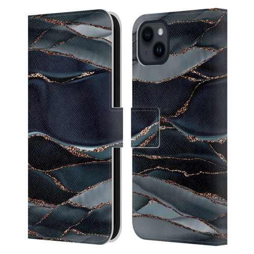 UtArt Dark Night Marble Waves Leather Book Wallet Case Cover For Apple iPhone 15 Plus