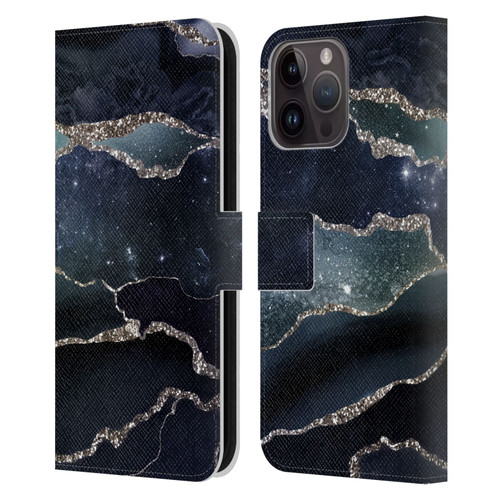 UtArt Dark Night Marble Silver Midnight Sky Leather Book Wallet Case Cover For Apple iPhone 15 Pro Max