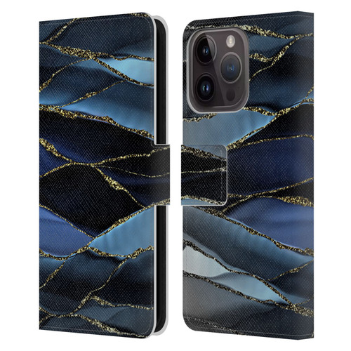 UtArt Dark Night Marble Deep Sparkle Waves Leather Book Wallet Case Cover For Apple iPhone 15 Pro