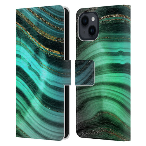 UtArt Malachite Emerald Glitter Gradient Leather Book Wallet Case Cover For Apple iPhone 15