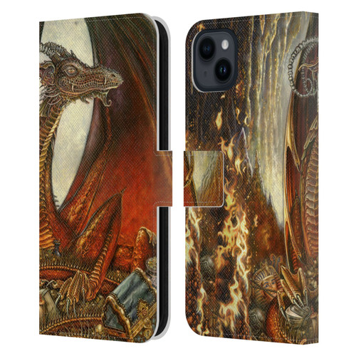 Myles Pinkney Mythical Treasure Dragon Leather Book Wallet Case Cover For Apple iPhone 15 Plus