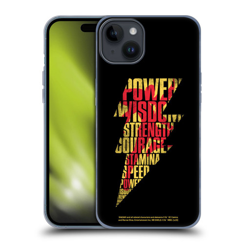 Shazam! 2019 Movie Logos Distressed Look Lightning Soft Gel Case for Apple iPhone 15 Plus
