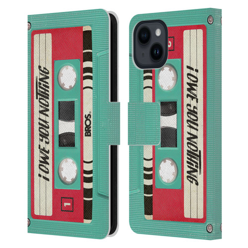BROS Vintage Cassette Tapes I Owe You Nothing Leather Book Wallet Case Cover For Apple iPhone 15