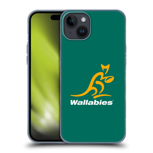 Australia National Rugby Union Team Crest Plain Green Soft Gel Case for Apple iPhone 15 Plus
