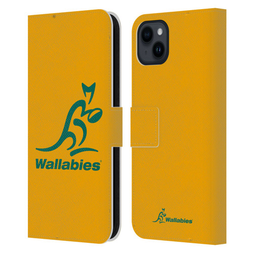 Australia National Rugby Union Team Crest Plain Yellow Leather Book Wallet Case Cover For Apple iPhone 15 Plus