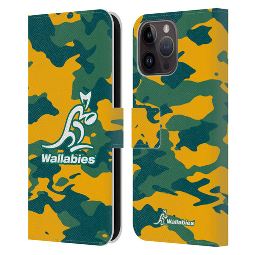 Australia National Rugby Union Team Crest Camouflage Leather Book Wallet Case Cover For Apple iPhone 15 Pro Max