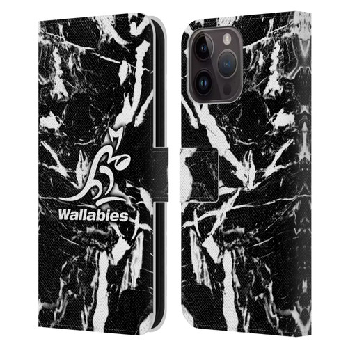 Australia National Rugby Union Team Crest Black Marble Leather Book Wallet Case Cover For Apple iPhone 15 Pro Max