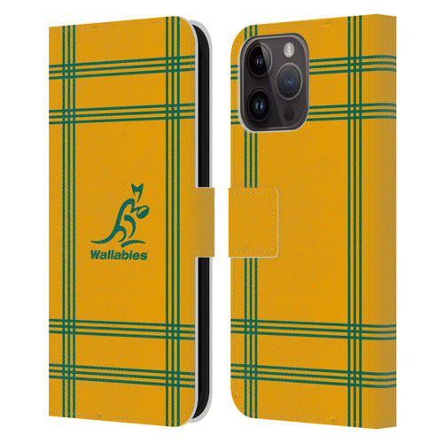 Australia National Rugby Union Team Crest Tartan Leather Book Wallet Case Cover For Apple iPhone 15 Pro Max