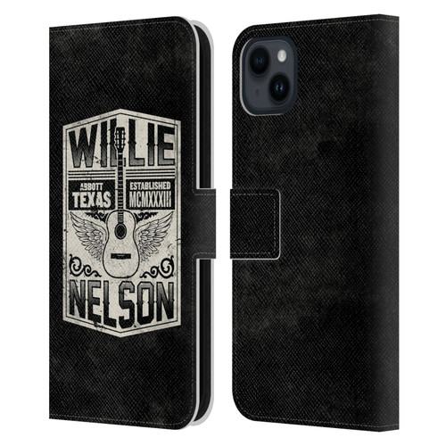 Willie Nelson Grunge Flying Guitar Leather Book Wallet Case Cover For Apple iPhone 15 Plus